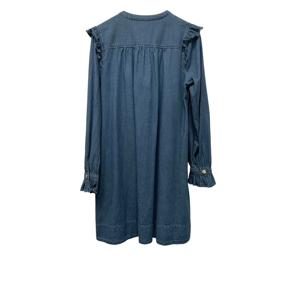 Draper James Ruffle Denim Shift Dress Siize M Blue Cottagecore Rustic Cowgirl - Picture 4 of 10